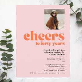 招待状、レトロピンク&アプリコット、40歳の誕生日 招待状
