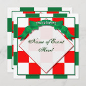 招待状- -市松模様に赤/緑 招待状 (正面/裏面)
