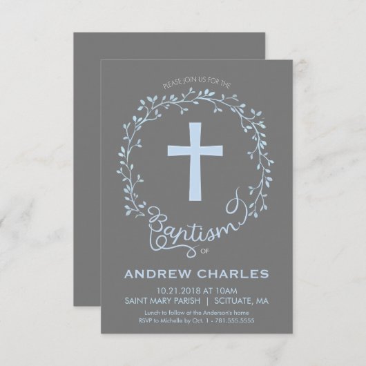 招待状-男の赤ちゃんの招待--に洗礼を施す洗礼 招待状 (正面/裏面)