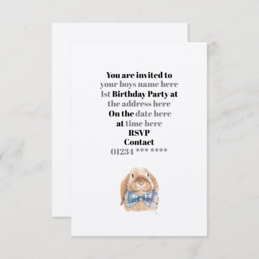 招待状-男の赤ちゃん1st誕生日パーティー 出欠カード (正面/裏面)