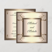 招待状 結婚式 誘惑 グラマラス クリーム ゴールド フラワー (正面/裏面)