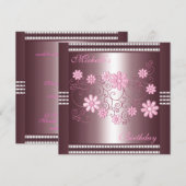 招待状 誕生日 ピンク 花 (正面/裏面)