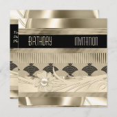 招待状 誕生日 ブラックライト ゴールド アートデコ (正面/裏面)