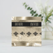 招待状 誕生日 ブラックライト ゴールド アートデコ (スタンド正面)