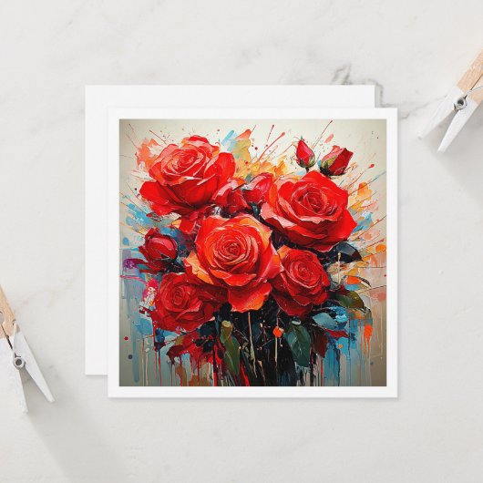 招待状 - 赤いバラのアートワーク (正面/裏面インサイチュ)