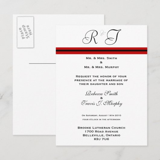 招待状 – 赤と黒線 (正面/裏面)