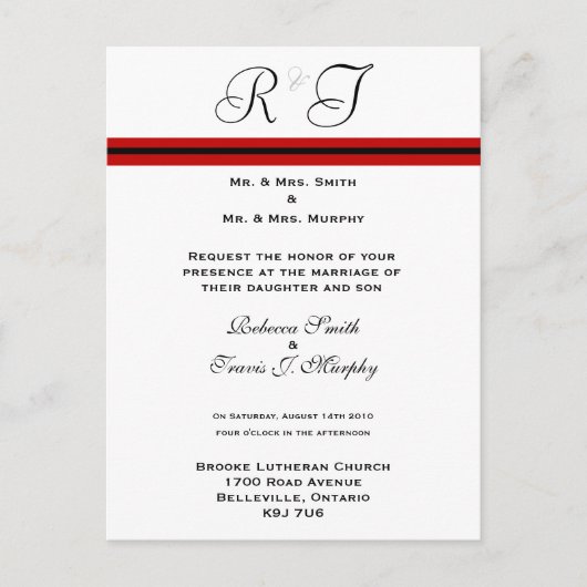 招待状 – 赤と黒線 (正面)