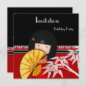 招待状 赤 黒 白 アジアの竹 (正面/裏面)