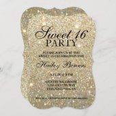 招待状-金ゴールドグリッターFab Sweet 16 招待状 (正面/裏面)