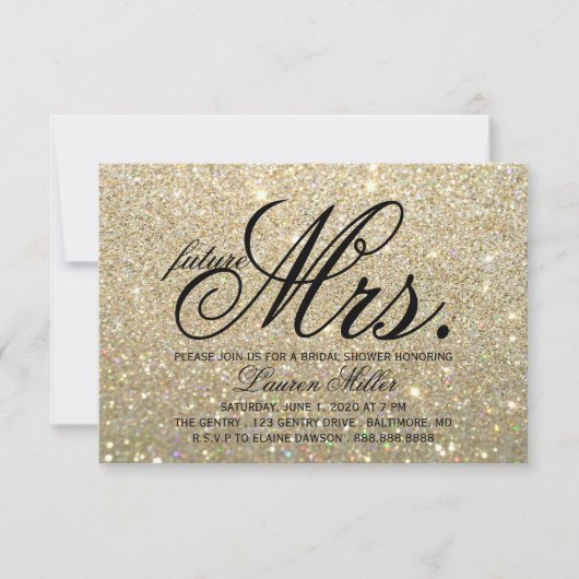 招待状-金ゴールドグリットFab未来ミセス・ブライダルシャワー 招待状 (正面)