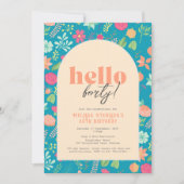 招待状、鮮やかな青の花模様（任意の年齢！） 招待状 (正面)