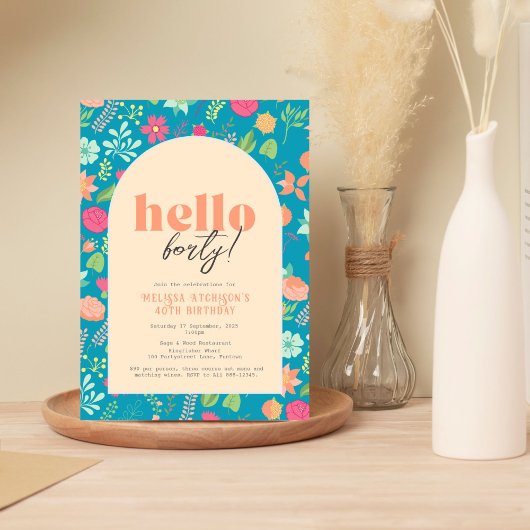 招待状、鮮やかな青の花模様（任意の年齢！） 招待状