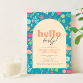 招待状、鮮やかな青の花模様（任意の年齢！） 招待状