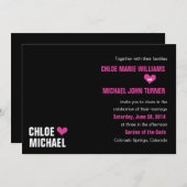 招待状-黒、ピンクハート 招待状 (正面/裏面)