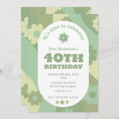 招待状- 40歳の誕生日 – レトロなセージ緑 招待状 (正面/裏面)