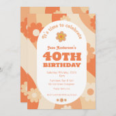 招待状- 40th誕生日 – レトロピーチパステル 招待状 (正面/裏面)