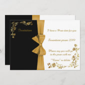招待状PROM,Seven Prom,エレガント,金ゴールドリボン 招待状 (正面/裏面)