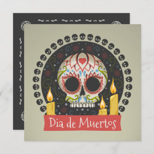 招待状Simple Dia de Muertos Skullおよび蝋燭の 招待状