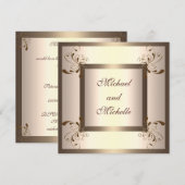 招待 エンゲージメント グラマー クリーム ゴールド フローラル 招待状 (正面/裏面)