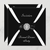 招待 優雅な ブラック ホワイト ボウタイ 招待状 (正面/裏面)