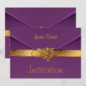 招待 紫色ベルベットジュエルゴールドクラッチ財布 招待状 (正面/裏面)