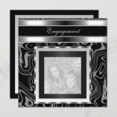 招待 結婚式 エンゲージメント グラマラス アブストラクト ブラック フォト 招待状 (正面/裏面)