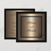 招待 誕生日 エレガント コーヒー ブラック フラワー 招待状 (正面/裏面)