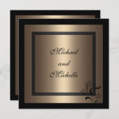 招待 誕生日 エレガント ブラック フラワー コーヒー 招待状 (正面/裏面)