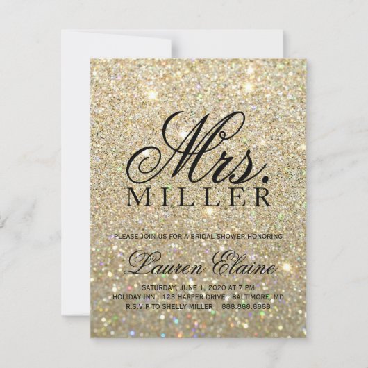 招待-金ゴールドのGlitのすてきな夫人ブライダルシャワー3 招待状 (正面)