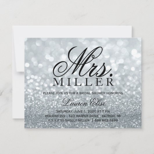 招待- Glitのすてきな夫人ブライダルシャワー2 Silv 招待状 (正面)