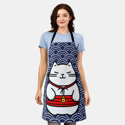 招日本のき猫 エプロン (着用した状態)