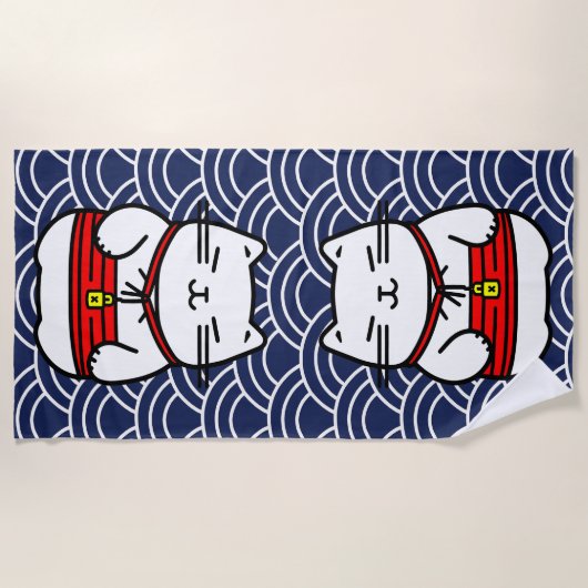 招日本のき猫 ビーチタオル (正面)