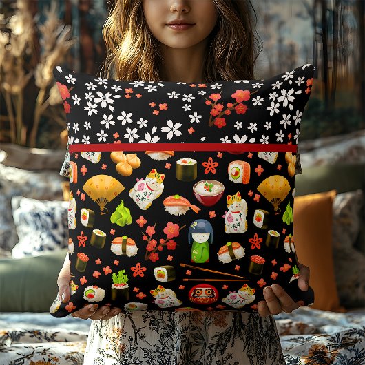 招日本のき猫・箸・寿司 クッション