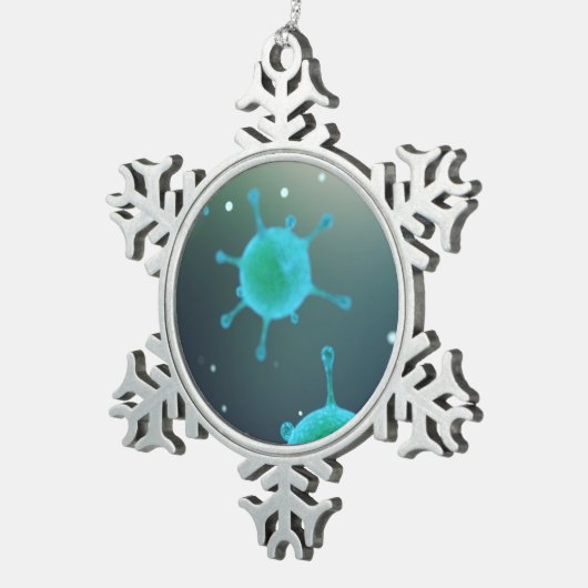 拡大されるウイルス スノーフレークピューターオーナメント (右)