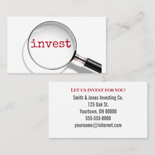 拡大鏡の下に文字を投資する 名刺 (正面/裏面)