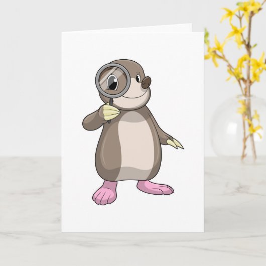 拡大鏡を持ったモグラ カード (黄色い花)