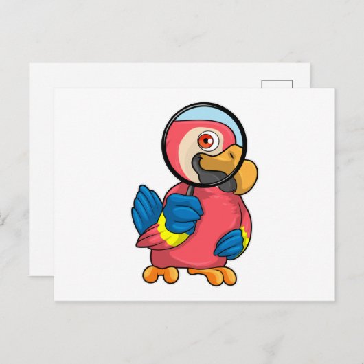 拡大鏡を持つインコ ポストカード (正面/裏面)