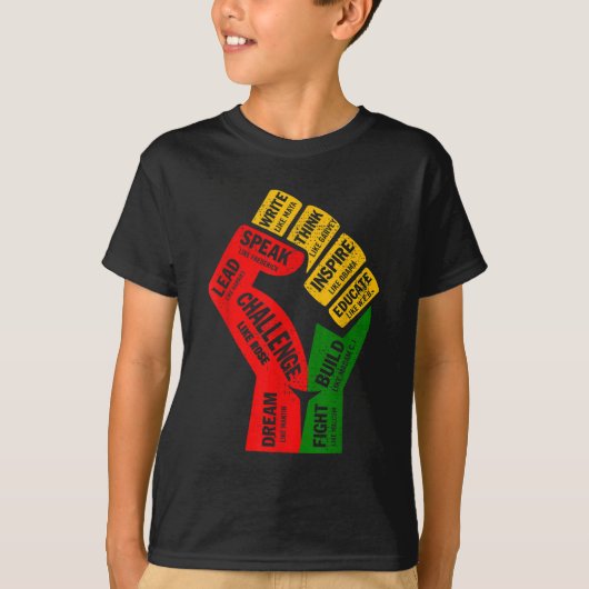 拳の黒いインスパイアリーダー力ブラックホイスト Tシャツ (正面)
