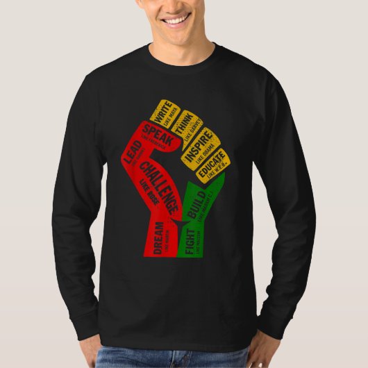 拳の黒いインスパイアリーダー力ブラックホイスト Tシャツ (正面)