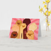 拳を上げた女性手 カード (黄色い花)