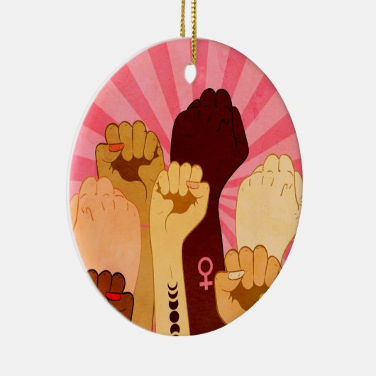 拳を上げた女性手 セラミックオーナメント (右)