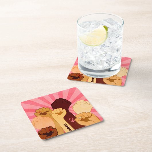 拳を挙げた女性の手 スクエアペーパーコースター (インサイチュ)