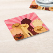 拳を挙げた女性の手 スクエアペーパーコースター (アングル)