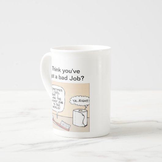 持っています悪い仕事のマグを考えて下さい ボーンチャイナマグカップ (正面左)
