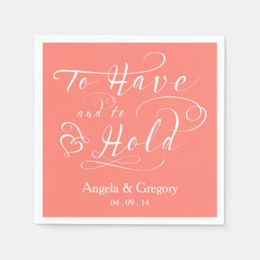 持って保持するサンゴパーソナライズされた結婚の スタンダードカクテルナプキン (正面)