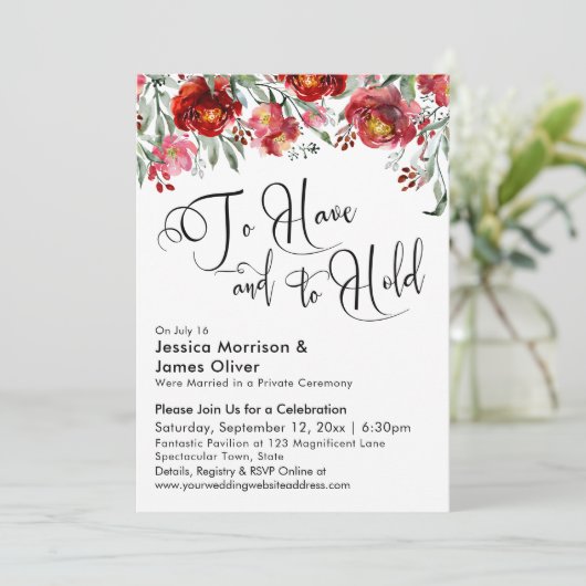 持って保持するタイポグラフィブルゴーニュ赤フローラ 招待状 (スタンド正面)