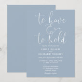「持つことと保持すること」ダスティーブルーのウェディングスクリプト 招待状 (正面/裏面)
