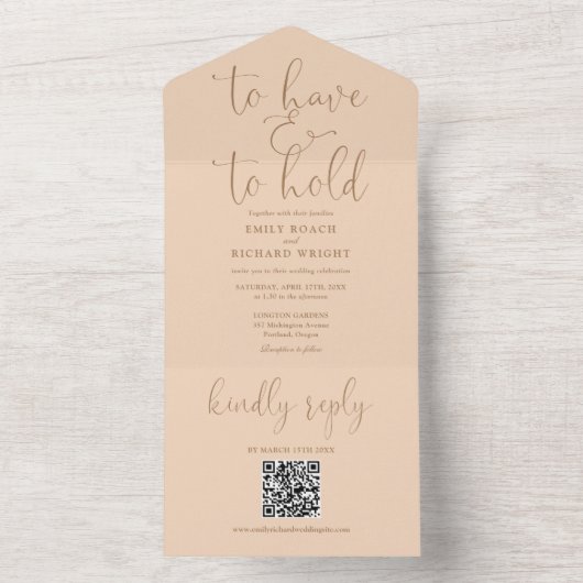 持つことと保持すること QRコード ソフトピーチ ウェディング オールインワン招待状 (内側)
