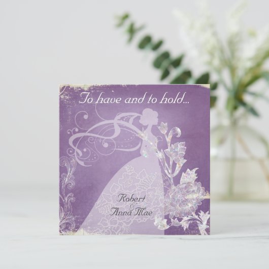 持つべき紫色のヴィンテージおよび把握結婚式の招待 招待状 (スタンド正面)