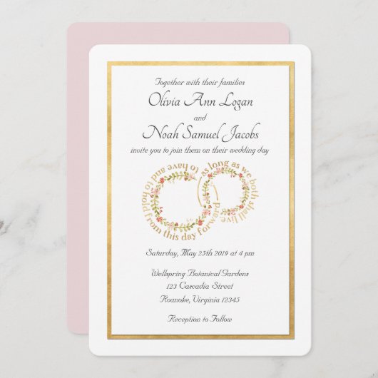 「持つ」そして「大切にする」フラワーリングのウェディングリング招待状 招待状 (正面/裏面)
